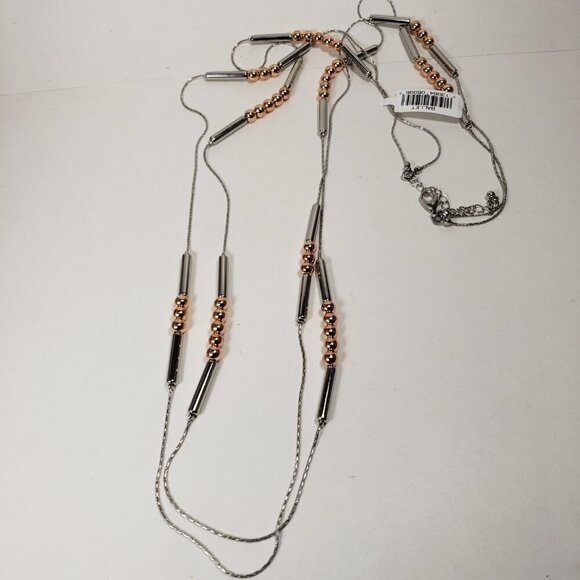 Women's 38 inches Polished Layered Dual tone  Round and Tubing Beads Necklace - Picture 9 of 9